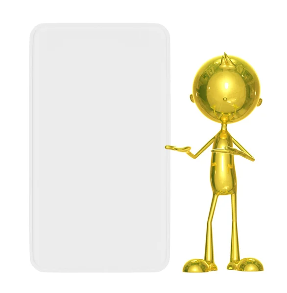 Golden character with white board — Stock Photo, Image