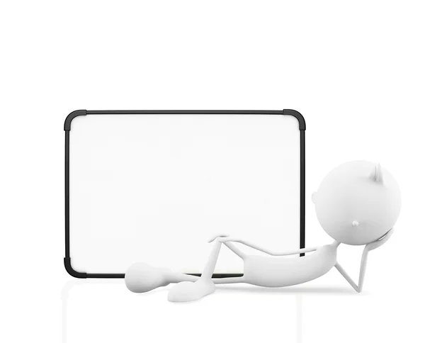 Golden character with white board — Stock Photo, Image