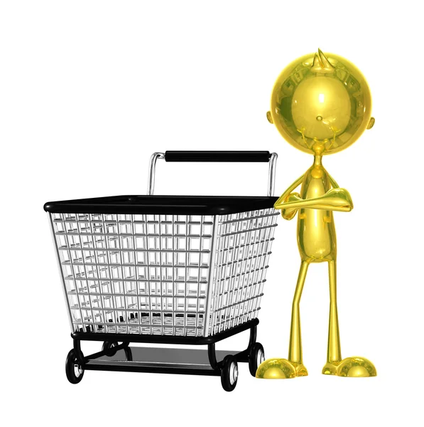 Golden character with trolley — Stock Photo, Image