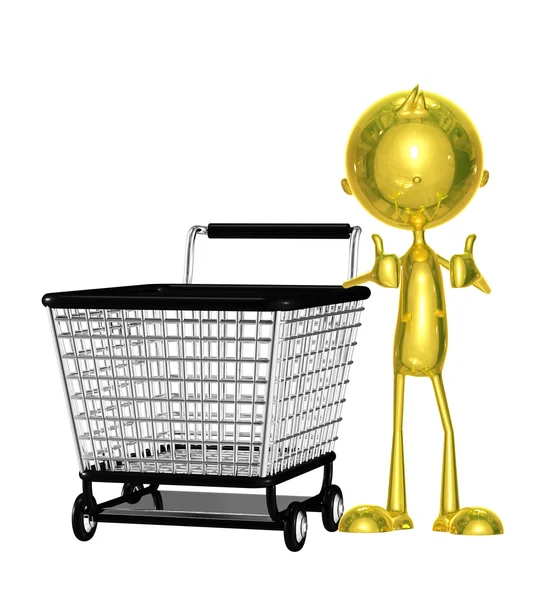 Golden character with trolley — Stock Photo, Image