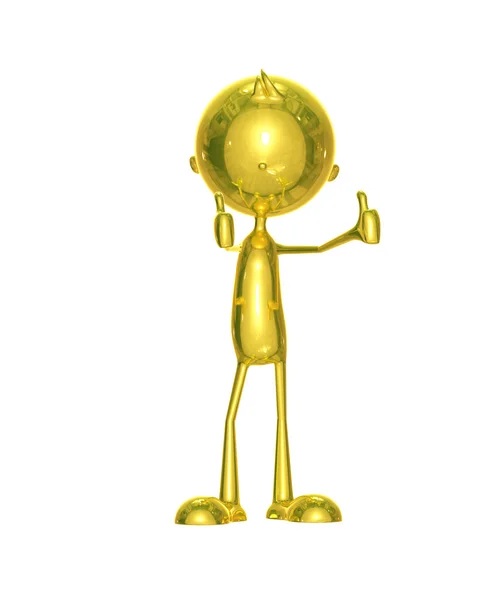 Golden character with thumbs up pose — Stock Photo, Image