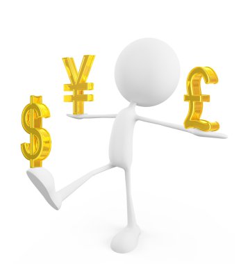 Pound, yen ve dolar işareti ile beyaz karakter
