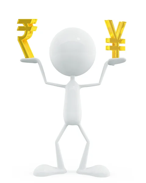 White character with yen and rupee sign — Stock Photo, Image
