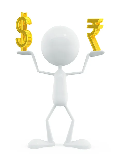 White character with dollar and rupee sign — Stock Photo, Image