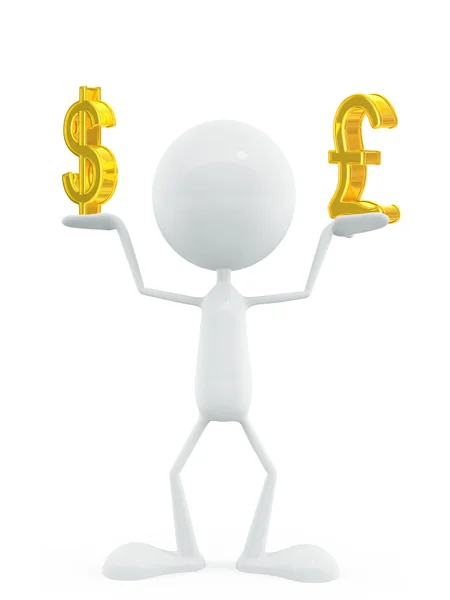 White character with dollar and pound sign — Stock Photo, Image