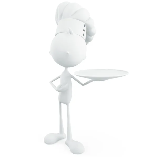 White chef character with dish — Stock Photo, Image