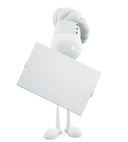 Personagem de chef branco com placa de sinal — Fotografia de Stock