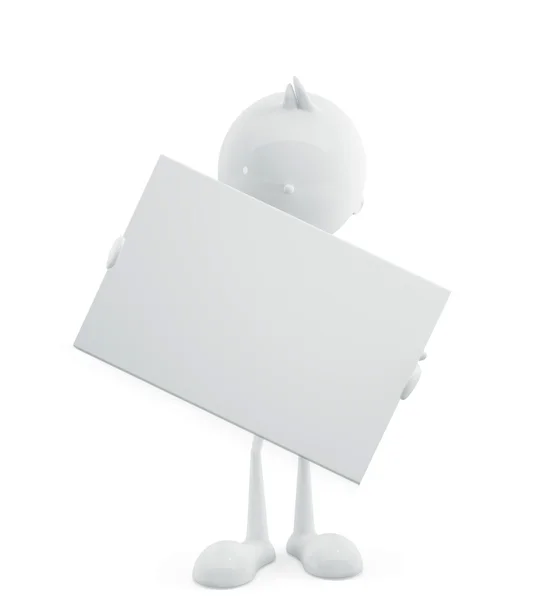 Personagem branco com placa de sinal — Fotografia de Stock