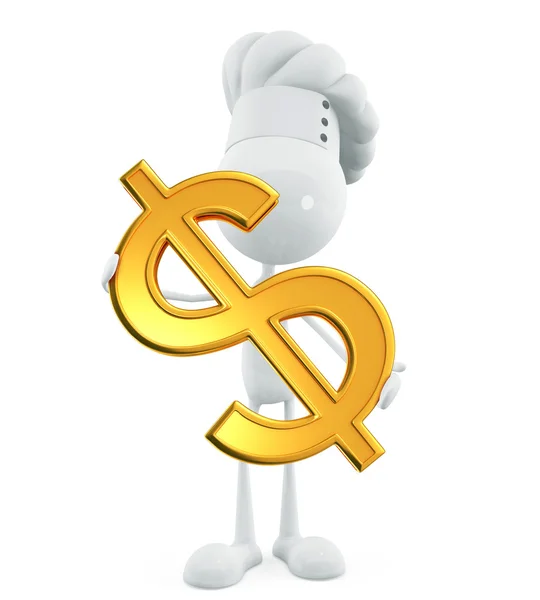 White chef character with dollar — Stock Photo, Image