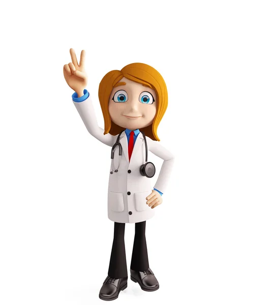 Female doctor with win sign — Stock Photo, Image