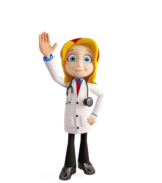 Female doctor with saying hi pose — Stock Photo, Image