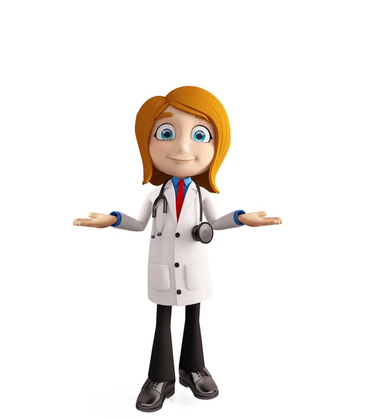 Médico femenino con pose de presentación — Foto de Stock