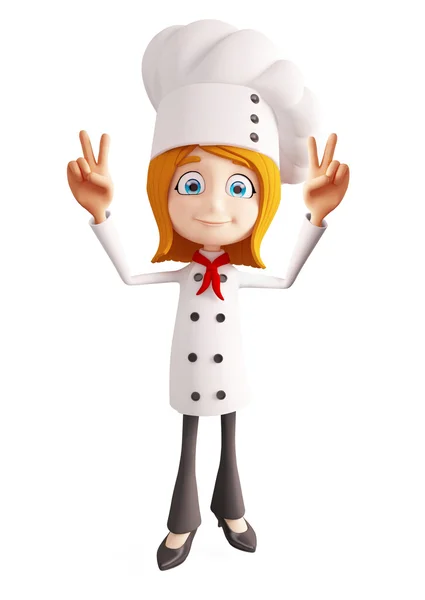 Chef personaje con signo de victoria —  Fotos de Stock