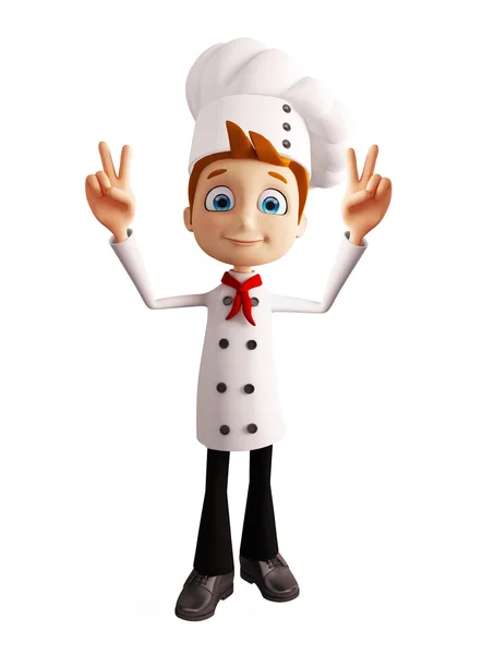 Персонаж шеф-повара с победной позой — стоковое фото