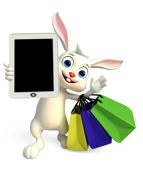 Easter Bunny with tab and shopping bag — Stock Photo, Image