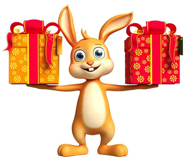 Easter Bunny with giftbox — Stock Photo, Image