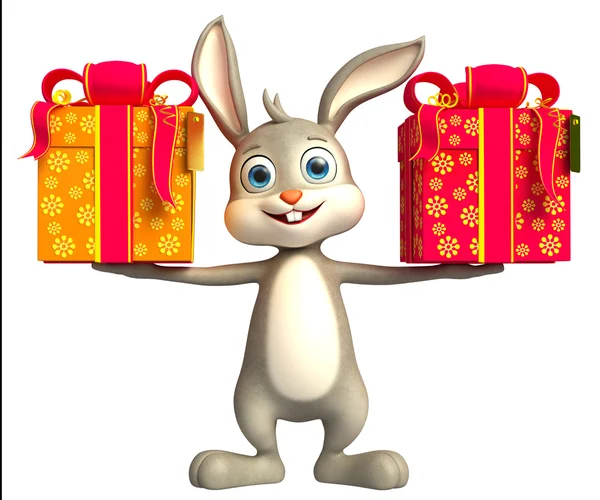 Easter Bunny with giftbox — Stock Photo, Image