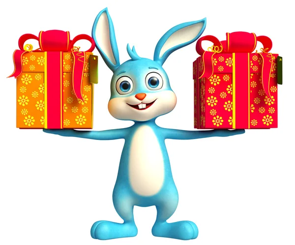 Easter Bunny with giftbox — Stock Photo, Image