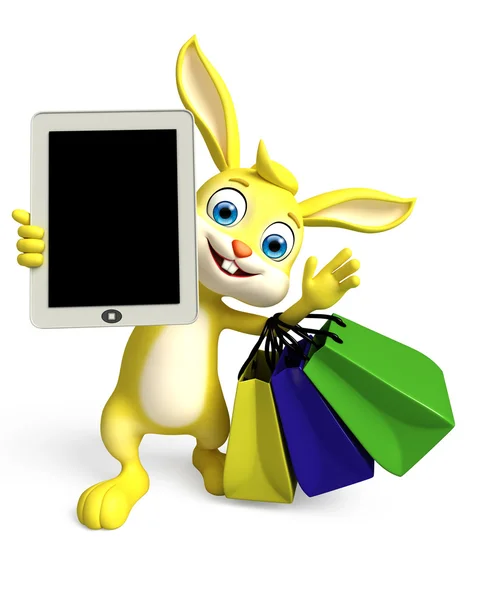 Easter Bunny with tab and shopping bag — Stock Photo, Image