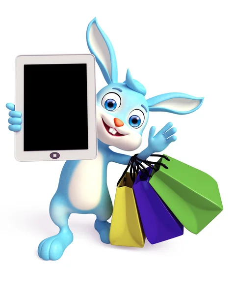 Easter Bunny with tab and shopping bag — Stock Photo, Image