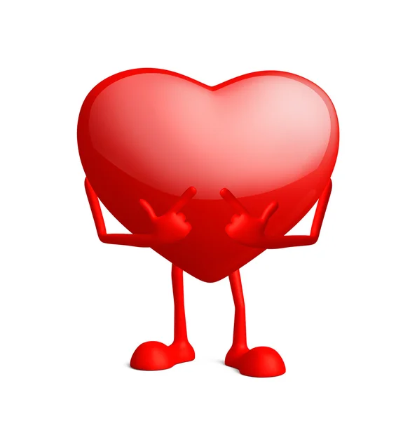 Kalp karakteri işaret poz ile — Stok fotoğraf