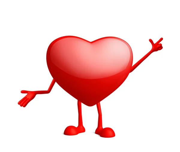 Heart character with pointing pose — Stock Photo, Image