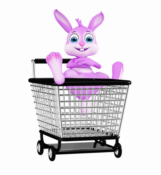 Conejo de Pascua con carrito de compras —  Fotos de Stock