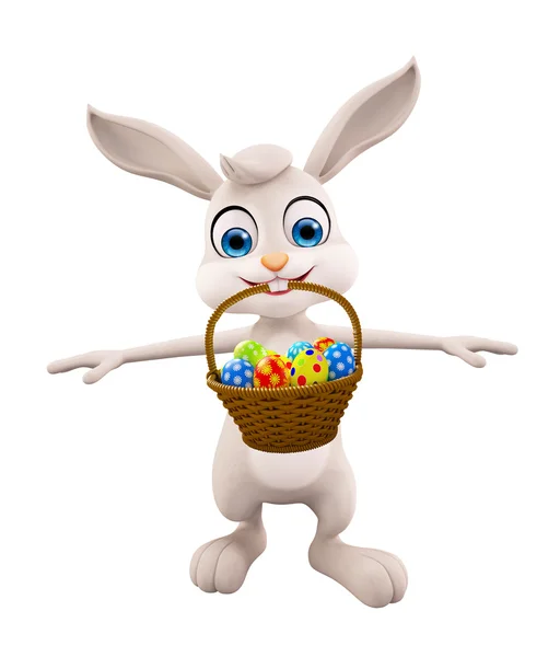 Easter Bunny with eggs basket — Stock Photo, Image