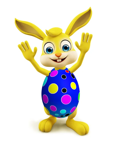 Easter Bunny with colourful eggs saying hi pose — Stock Photo, Image