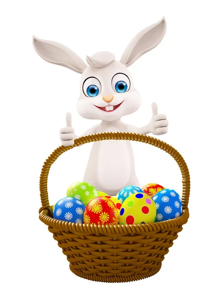 Easter Bunny with eggs basket — Stock Photo, Image