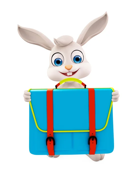 Conejo de Pascua con bolsa de escuela — Foto de Stock