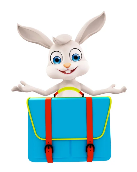 Conejo de Pascua con bolsa de escuela — Foto de Stock