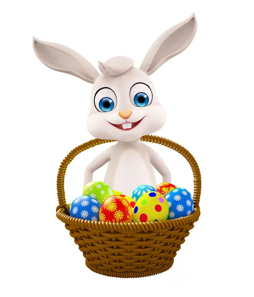 Conejo de Pascua con cesta de huevo — Foto de Stock