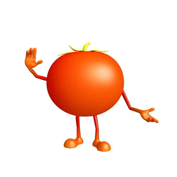 Merhaba söyleyerek poz ile domates karakter — Stok fotoğraf