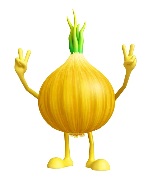 Personagem de cebola com pose de vitória — Fotografia de Stock