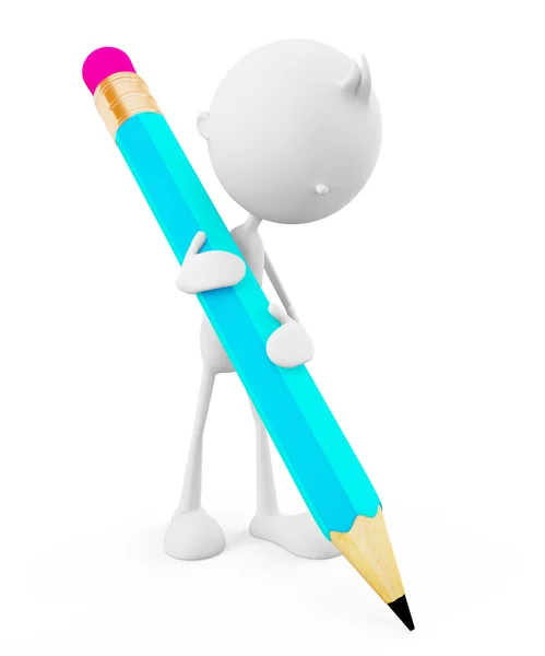 Белый персонаж с карандашом — стоковое фото