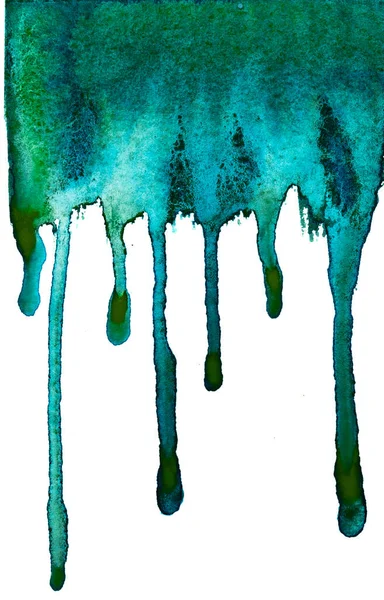 Pintura acuarela azul verde goteo aislado sobre fondo blanco — Foto de Stock
