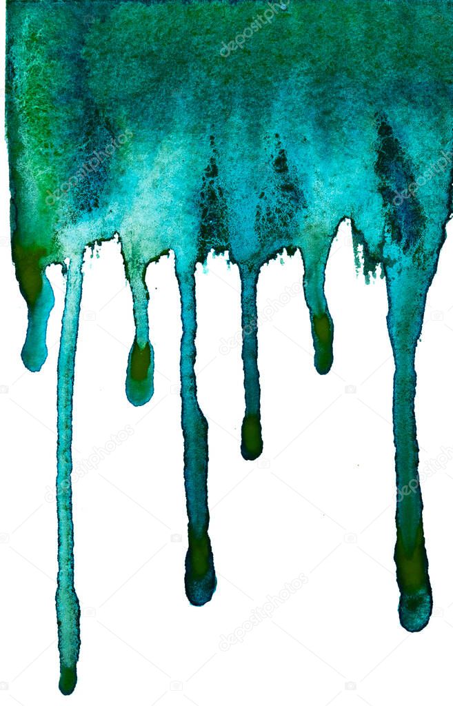 paint watercolor blue green dripping isolated on white background