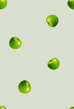 Elle çizilmiş yeşil elmalar, kusursuz desenler. Tasarım için gıda arkaplanı