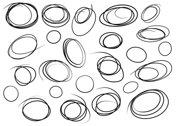 手描きの楕円形、フェルト先端のペン円をセットします。ラフベクトルフレーム要素. — ストックベクタ