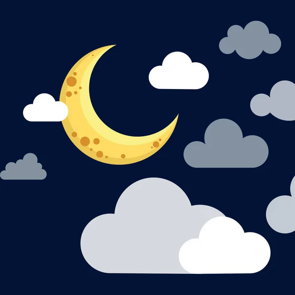 Clouds and moon paper art style on night background.Vector illustration. — Stock Vector