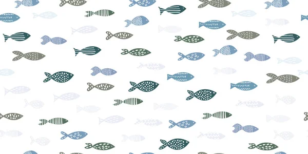 Naadloos patroon van met de hand getekende vis met ornamenten patroon. Vector. — Stockvector
