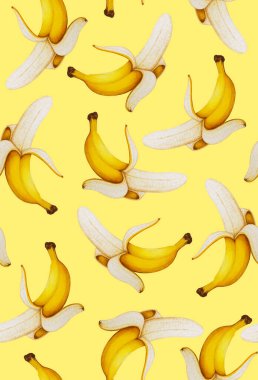 Soyulmuş muz pürüzsüz desen. Paket kağıdı, hediye kartı, poster, afiş tasarımı. Ev dekorasyonu, modern tekstil baskısı. resimleme