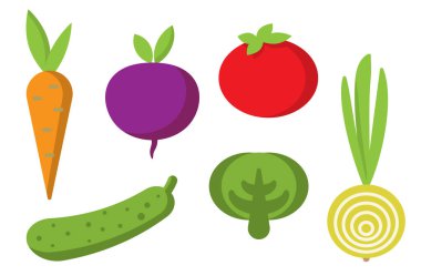 Düz stil organik simgelerde taze sağlıklı sebzeler.