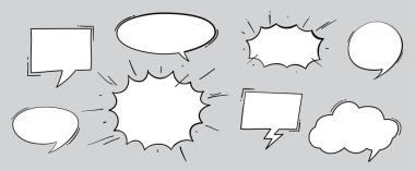 Çizgi roman için patlama efekti dizaynı. Çizgi roman bulutu, güm ses sembolü, bomba patlaması. Komik konuşma baloncukları ayarlandı.