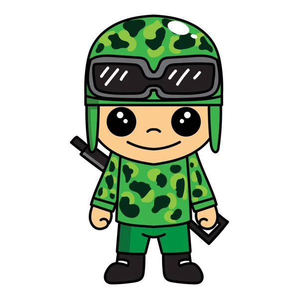 かわいい軍隊や兵士漫画のキャラクターのマスコットイラスト — ストックベクタ