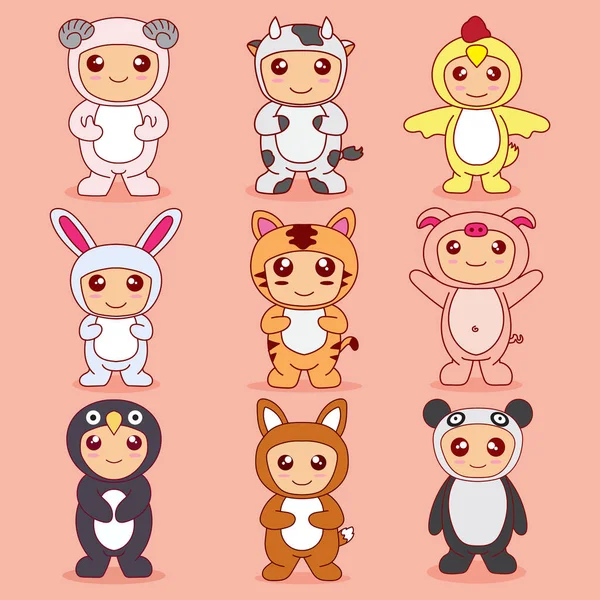 Coleção Vetores Animais Kawaii Bonitos Adequado Para Mascote Adesivo — Vetor de Stock