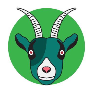 Yeşil keçi kafası çizgi film maskotu çizimi