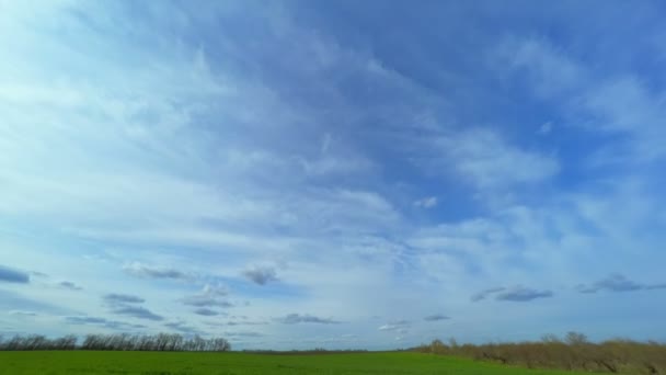 Ciel nuageux sur le champ vert . — Video