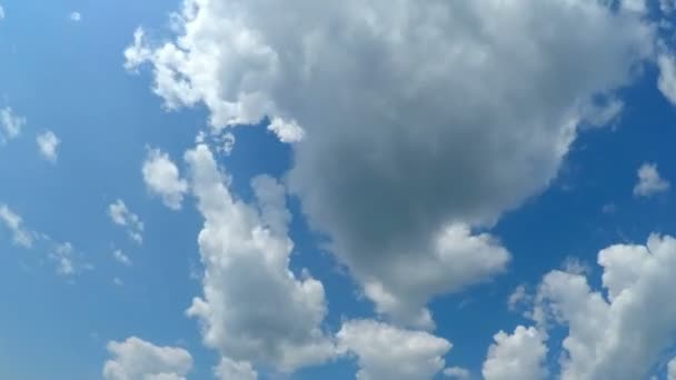 Nuvens brancas fofas sobre o céu azul — Vídeo de Stock